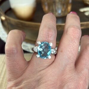 Judith Ripka Elegant Sterling Silver and Blue Topaz Gemstone Ring
